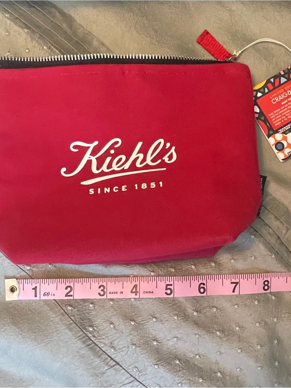 NWT Kiehl's Red Canvas Zip Cosmetic Bag Limited Edition by artists Craig & Karl - Picture 7 of 8